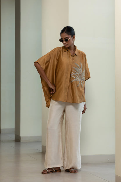 Leaf Kaftan Shirt - Mustard