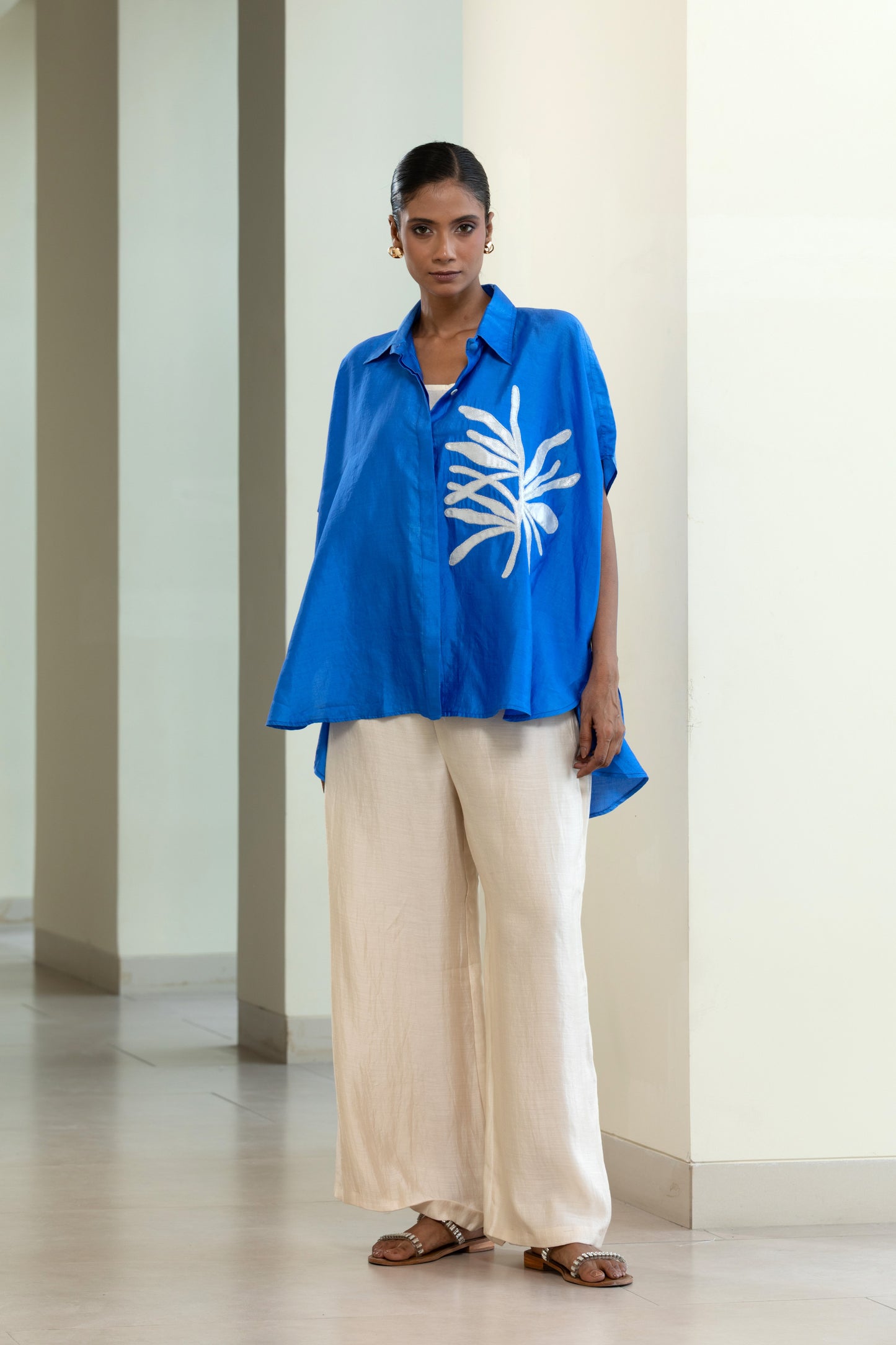 Leaf Kaftan Shirt - Blue