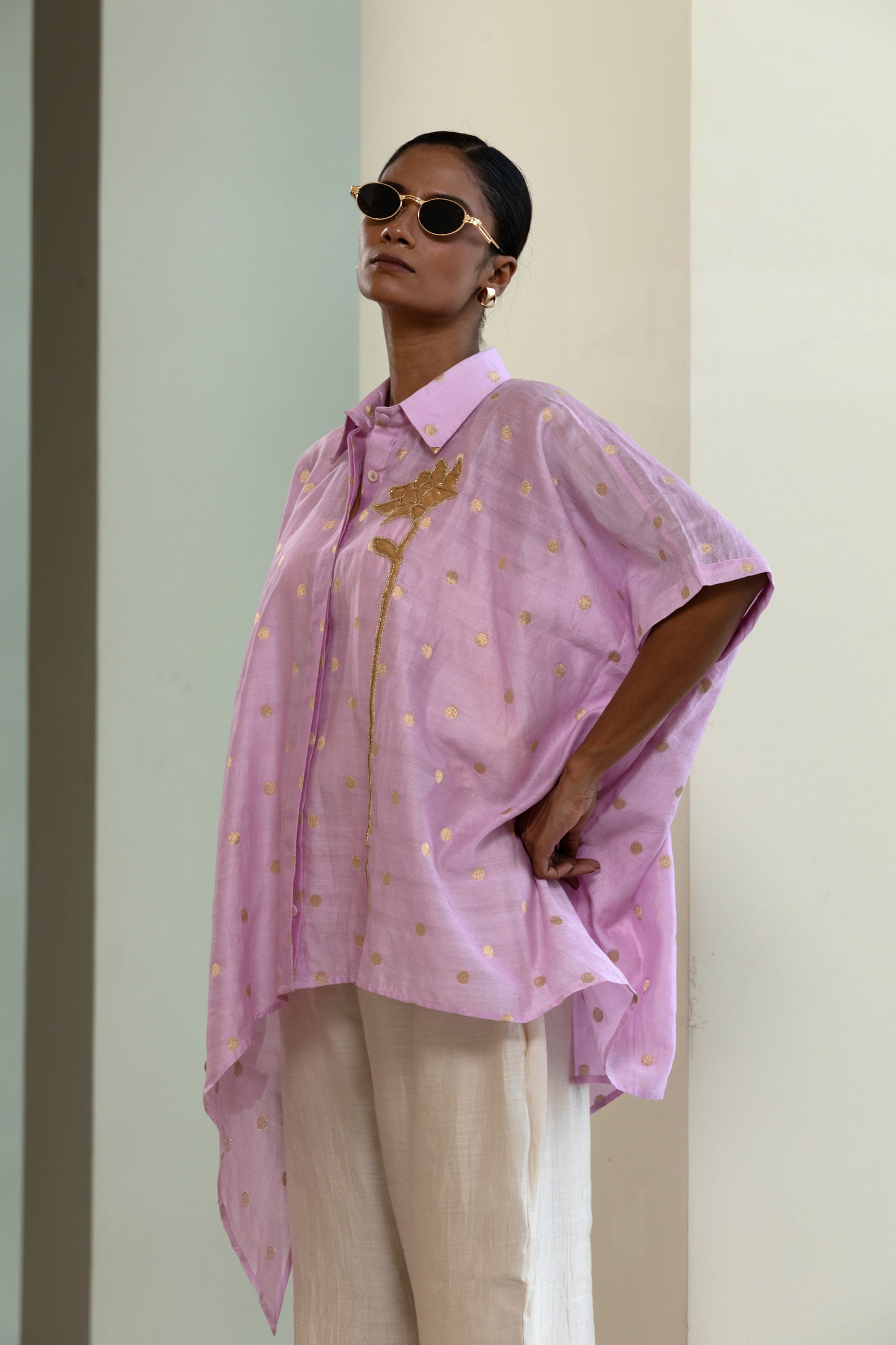Asymmetrical Rose  Shirt - Lilac