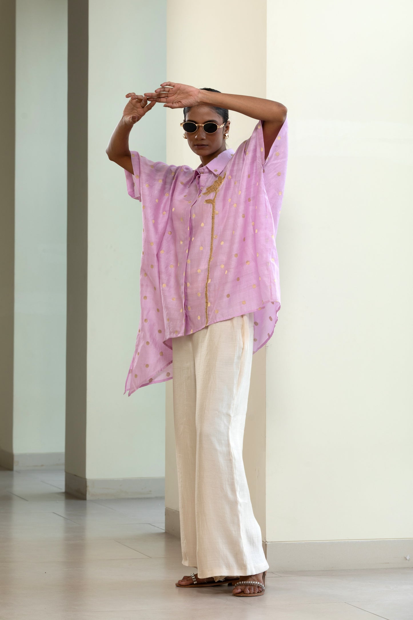 Asymmetrical Rose  Shirt - Lilac