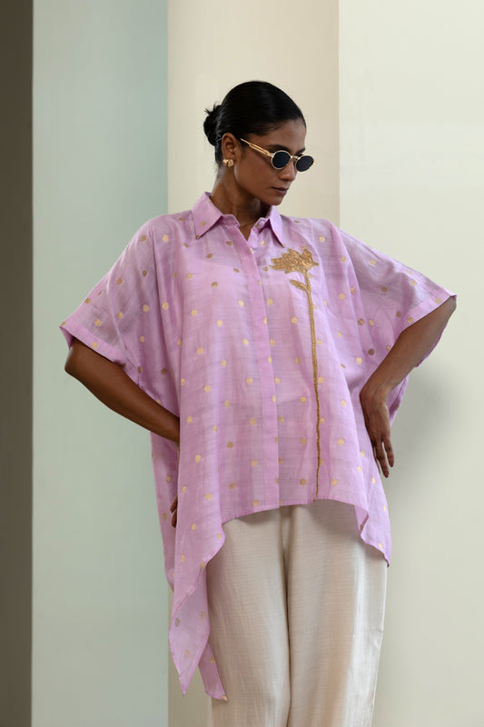 Asymmetrical Rose  Shirt - Lilac