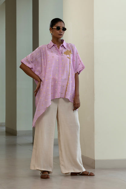 Asymmetrical Rose  Shirt - Lilac
