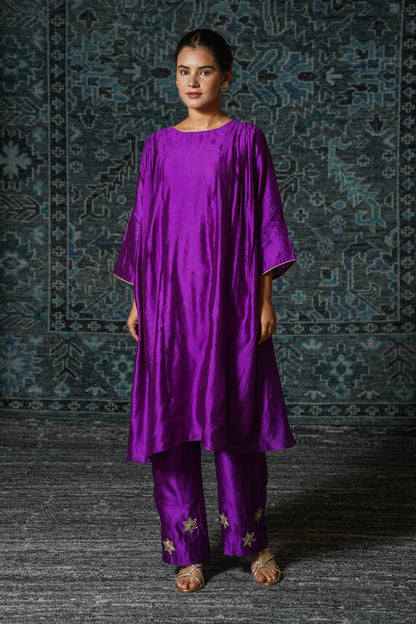 buy Purple Gather Kurta Set Online 