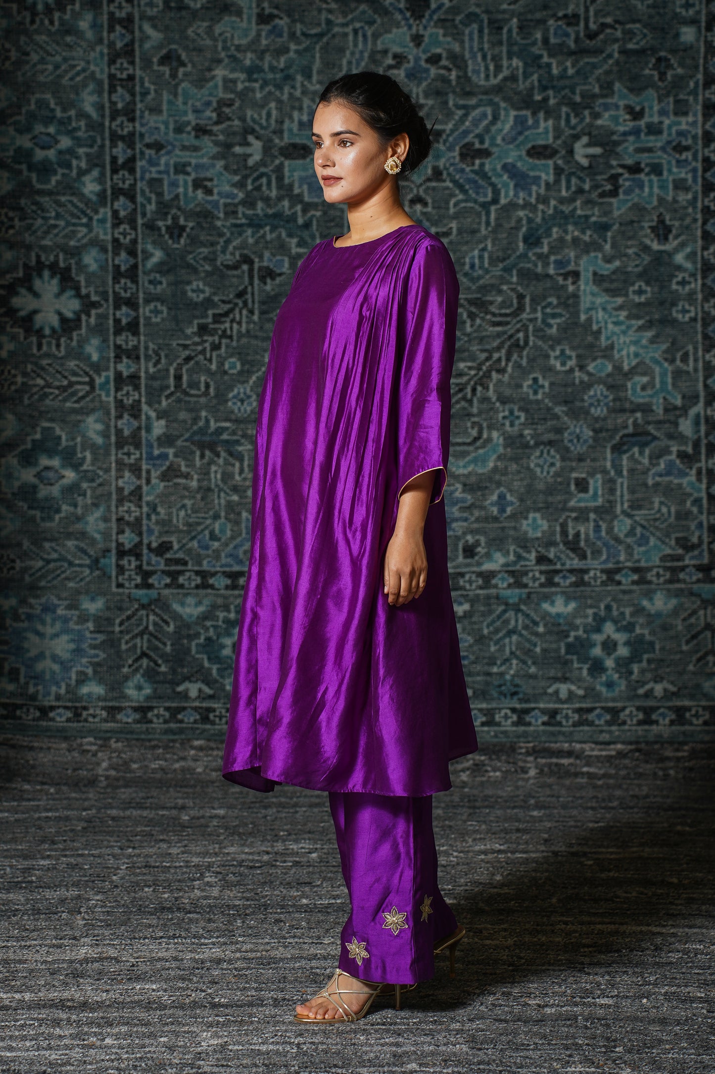 buy Purple Gather Kurta Set Online 