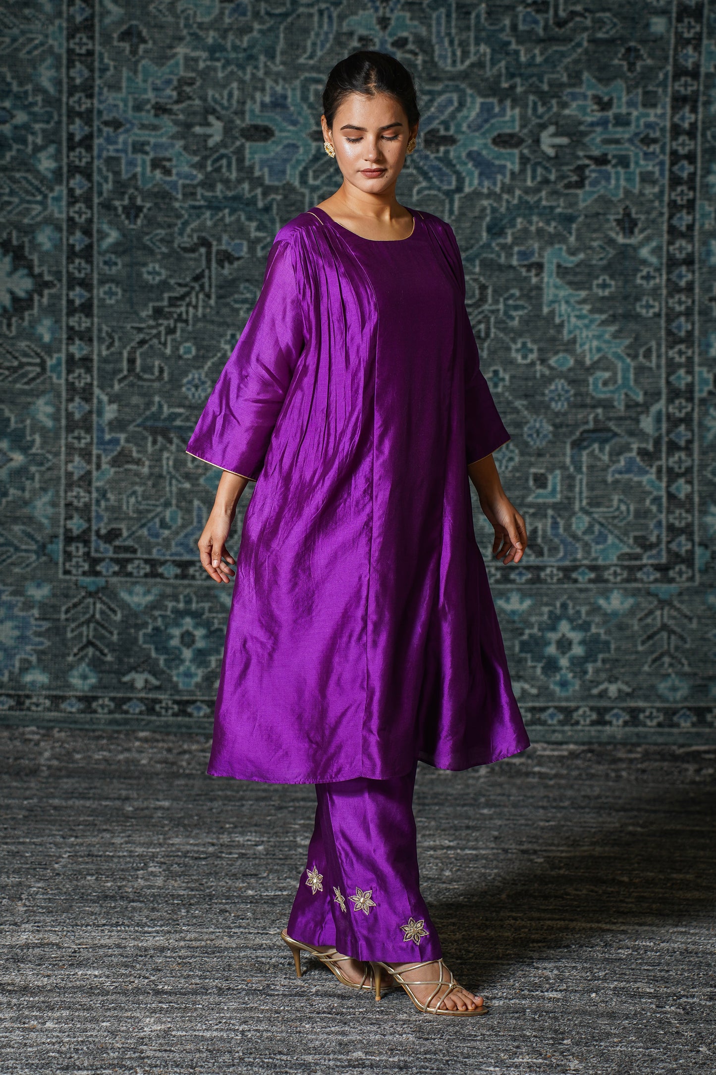 buy Purple Gather Kurta Set Online 