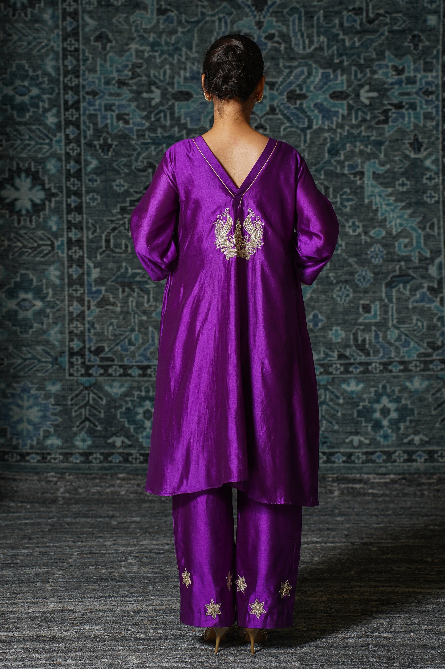 buy Purple Gather Kurta Set Online 