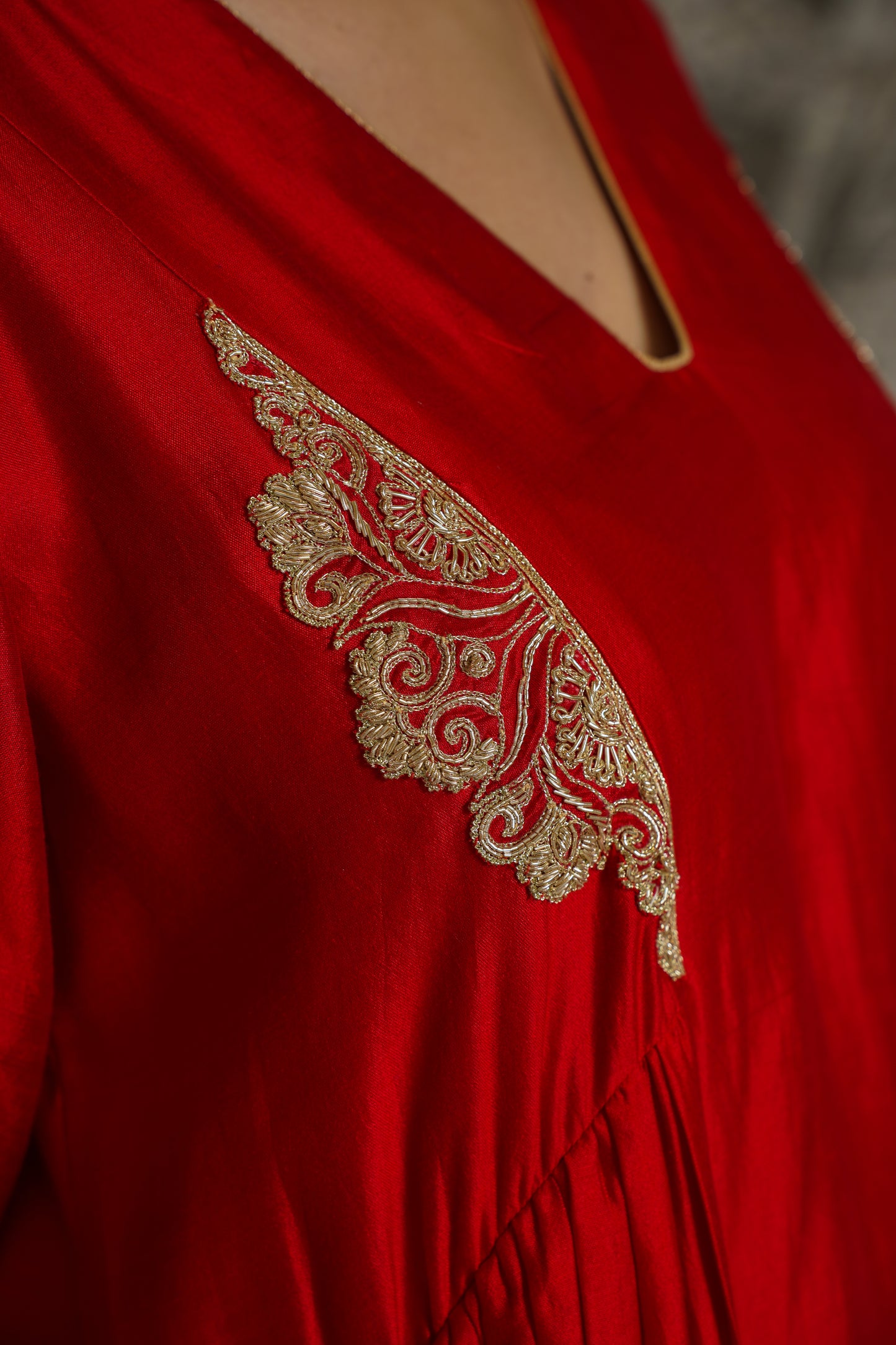 Noor Red Gather Kurta Set