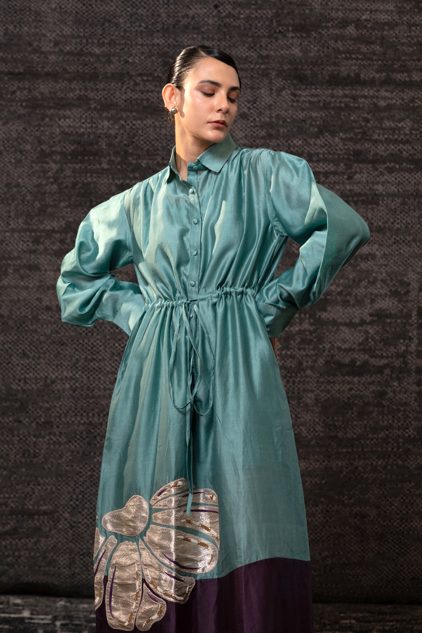 Gulnaar Shirt Dress - Aqua Purple