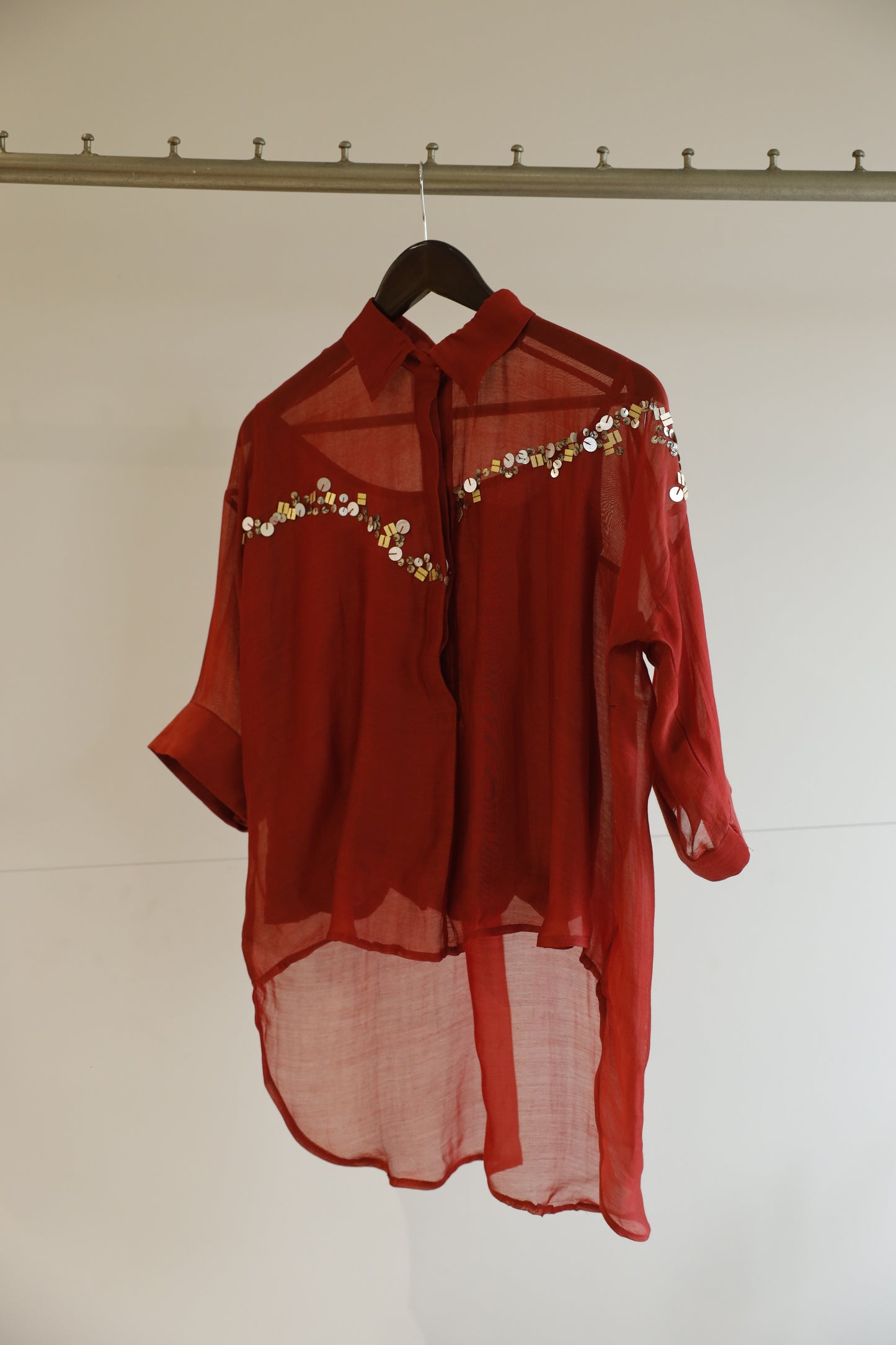 Silk Sequins Shirt - Red