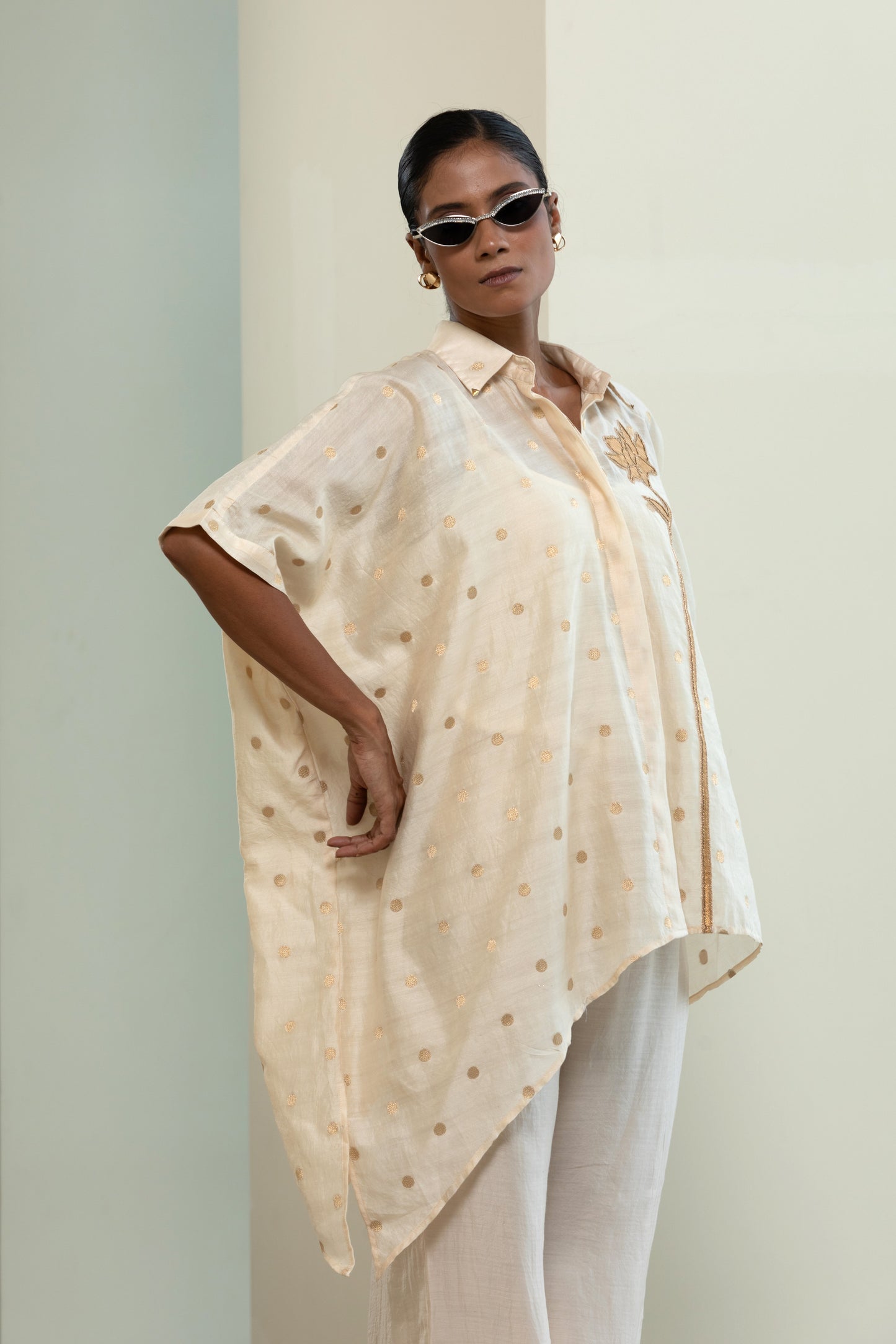 Asymmetrical Rose  Shirt - Off-White