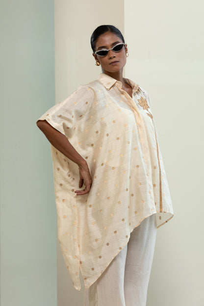 Asymmetrical Rose  Shirt - Off-White