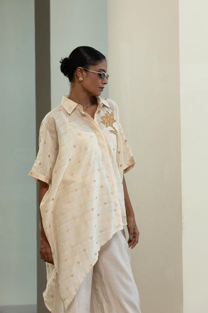 Asymmetrical Rose  Shirt - Off-White