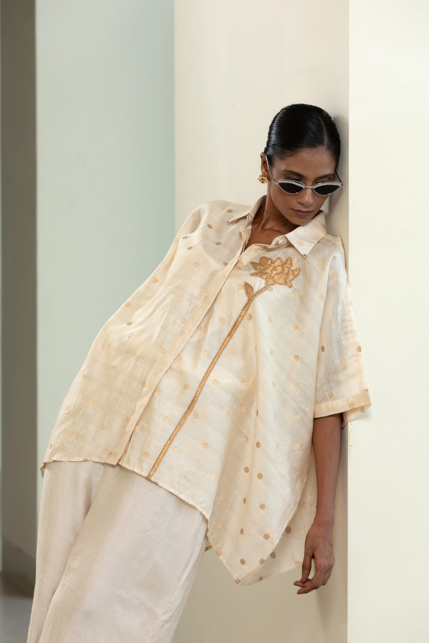 Asymmetrical Rose  Shirt - Off-White