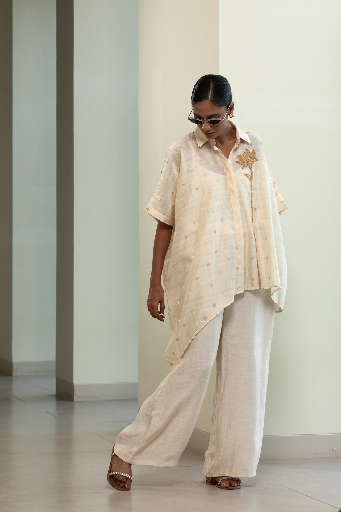 Asymmetrical Rose  Shirt - Off-White