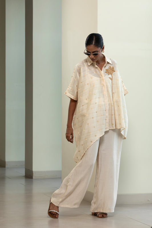 Asymmetrical Rose  Shirt - Off-White