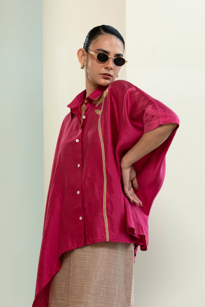 Asymmetrical Rose  Shirt - Pink