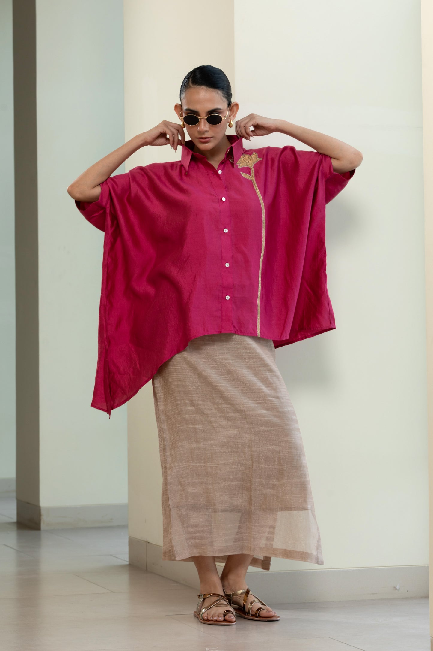 Asymmetrical Rose  Shirt - Pink