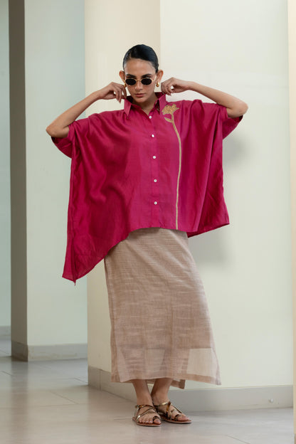Asymmetrical Rose  Shirt - Pink