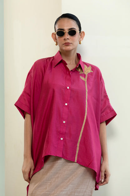 Asymmetrical Rose  Shirt - Pink