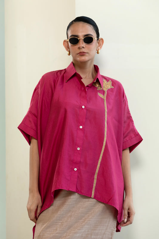 Asymmetrical Rose  Shirt - Pink