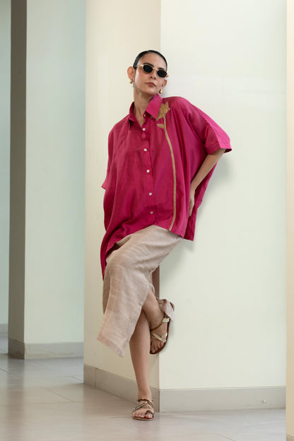 Asymmetrical Rose  Shirt - Pink