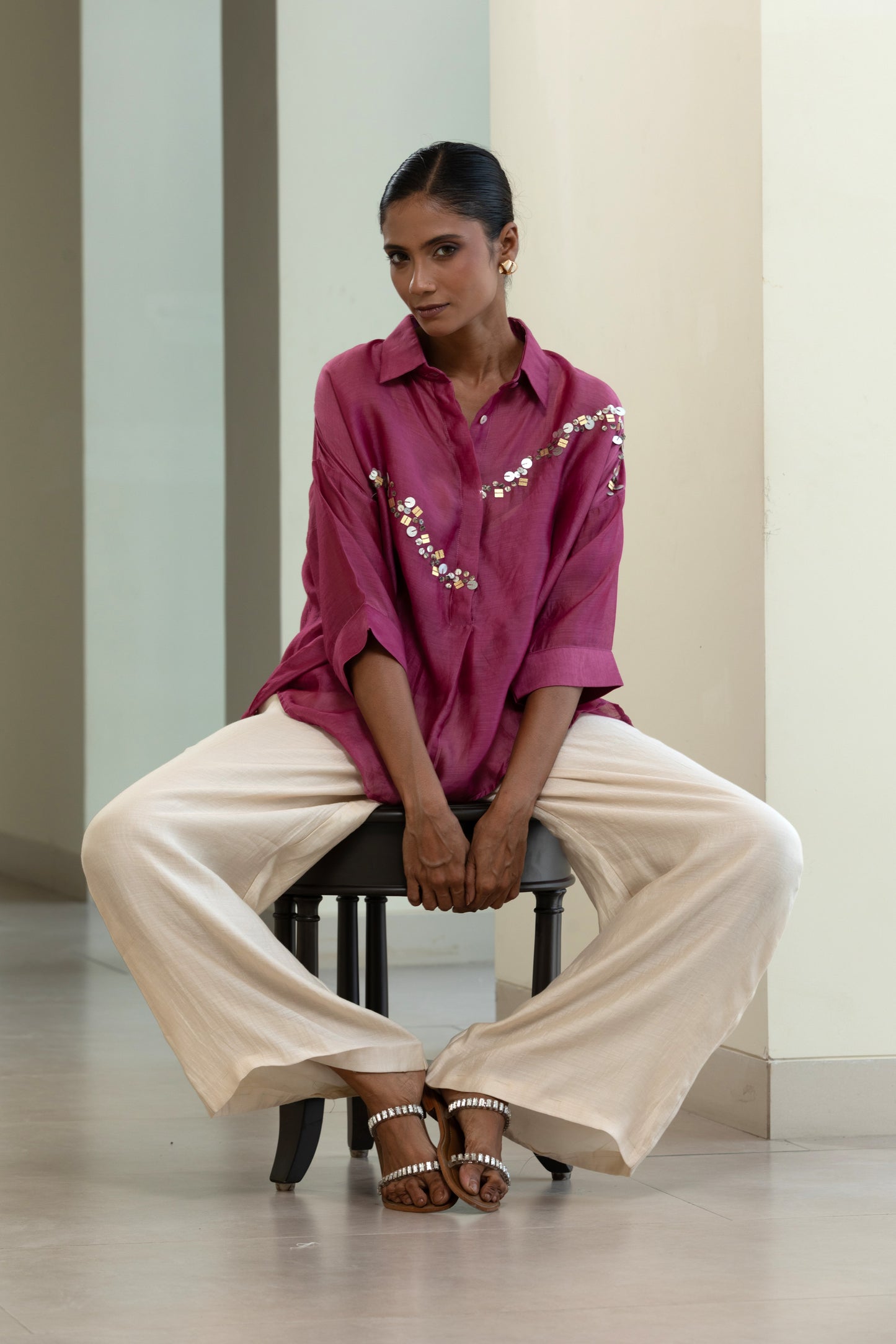 Silk Sequins Shirt - Purple