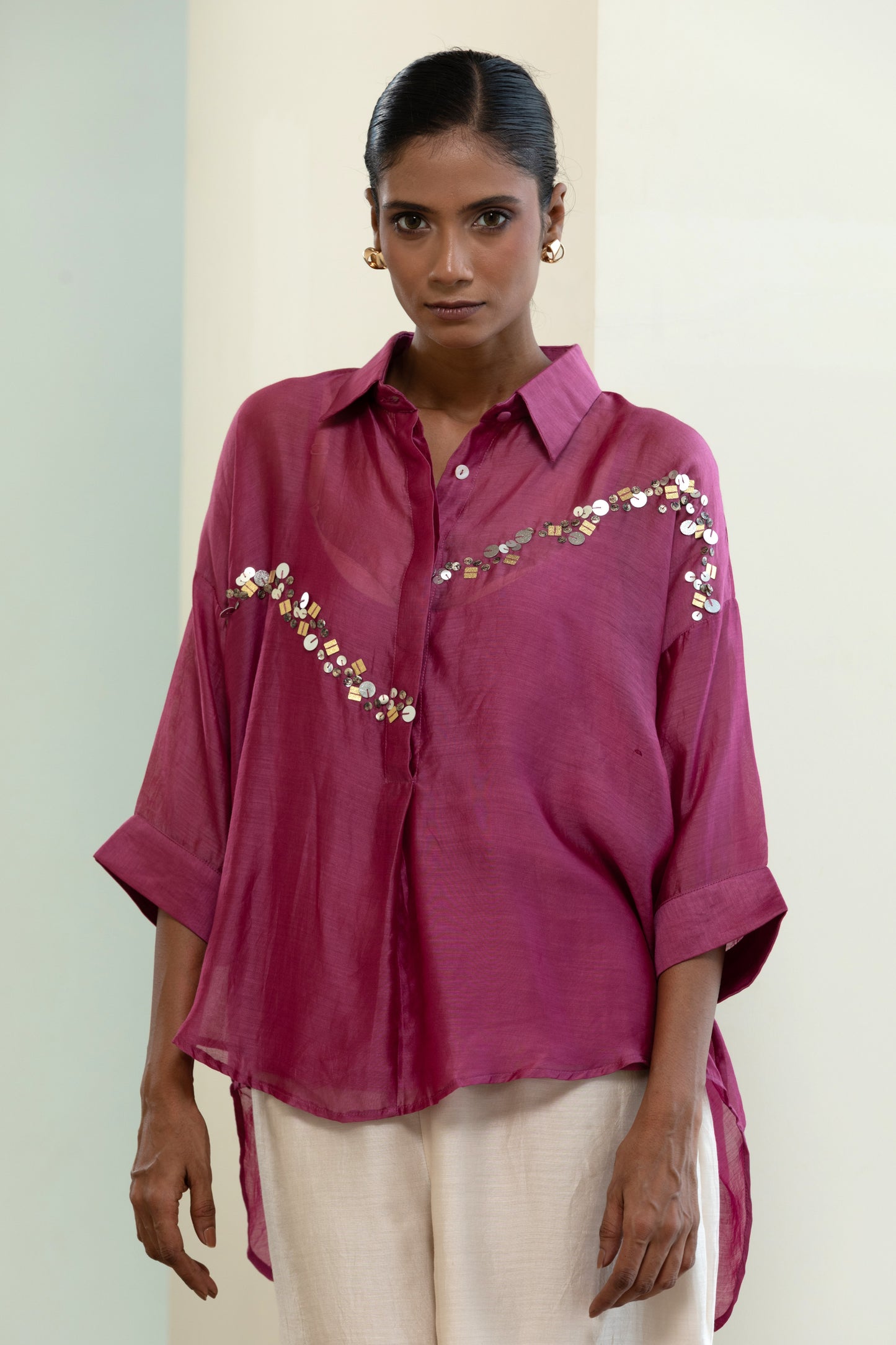Silk Sequins Shirt - Purple