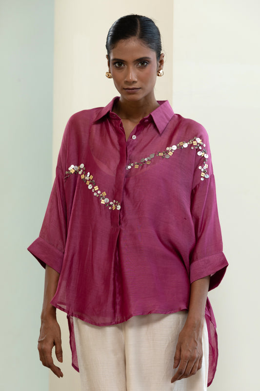 Silk Sequins Shirt - Purple