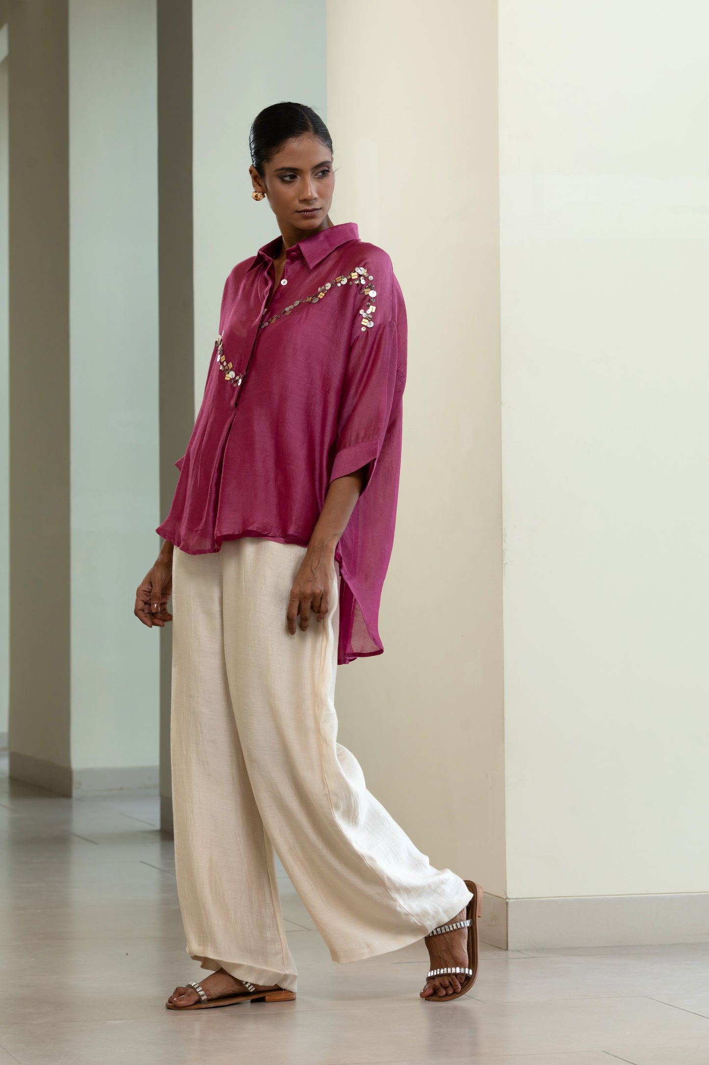 Silk Sequins Shirt - Purple