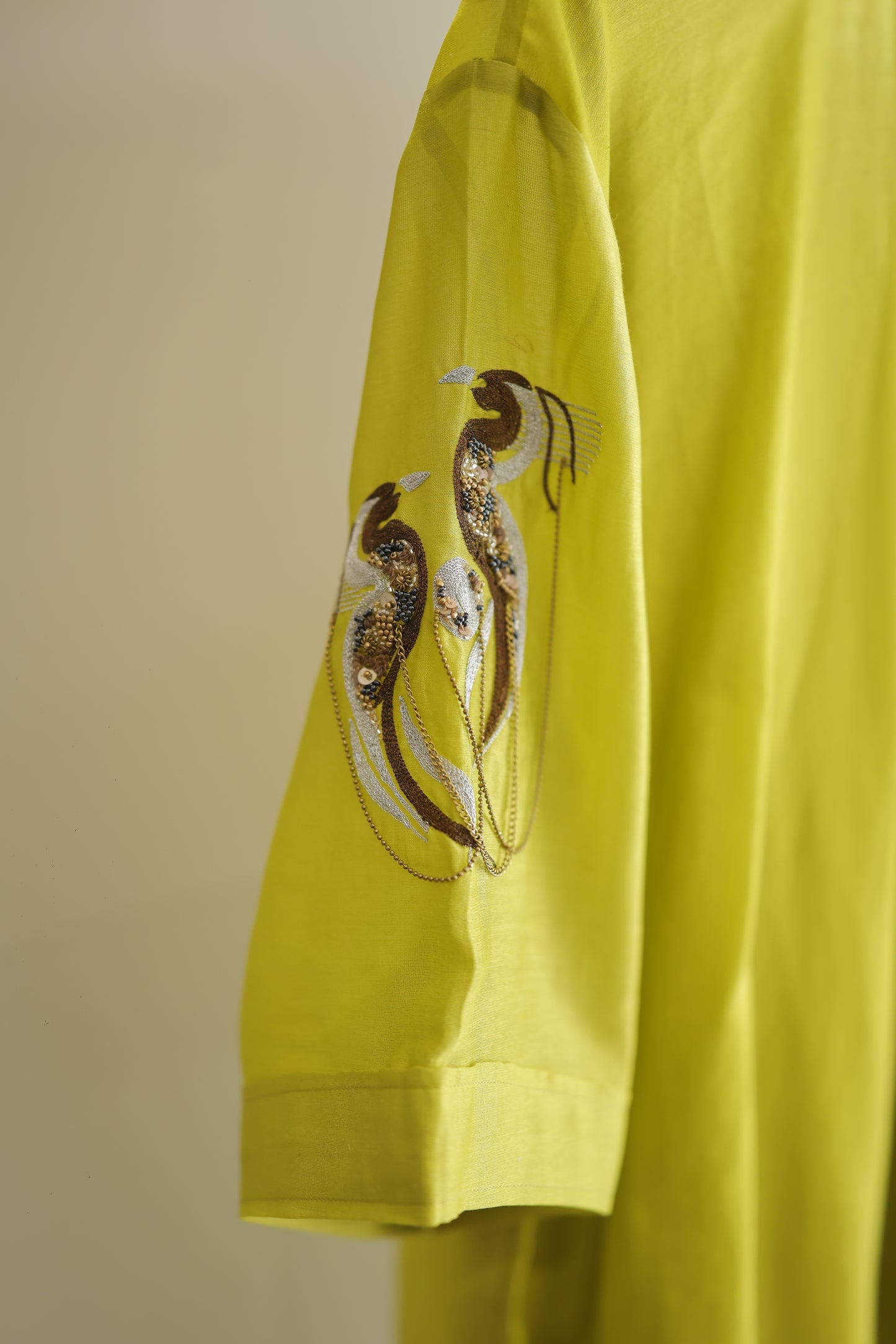 Tinka Silk Chanderi Gathered Kurta Set - Lime Green