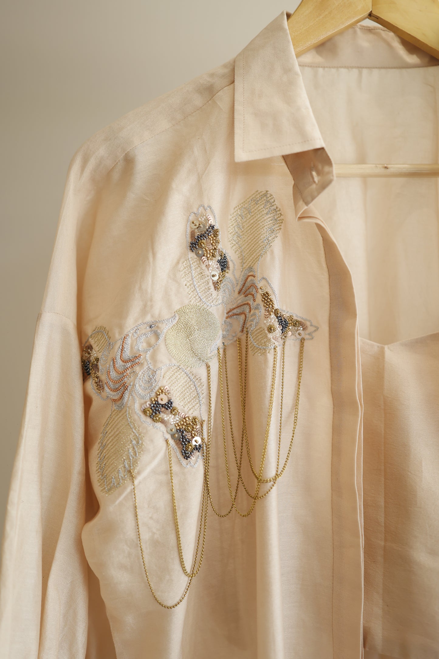 Tinka Silk Chanderi Long Kaftan Kurta Set - Ivory