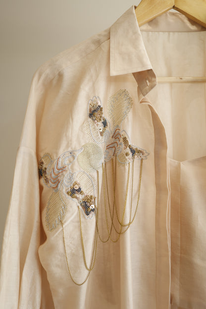 Tinka Silk Chanderi Long Kaftan Kurta Set - Ivory