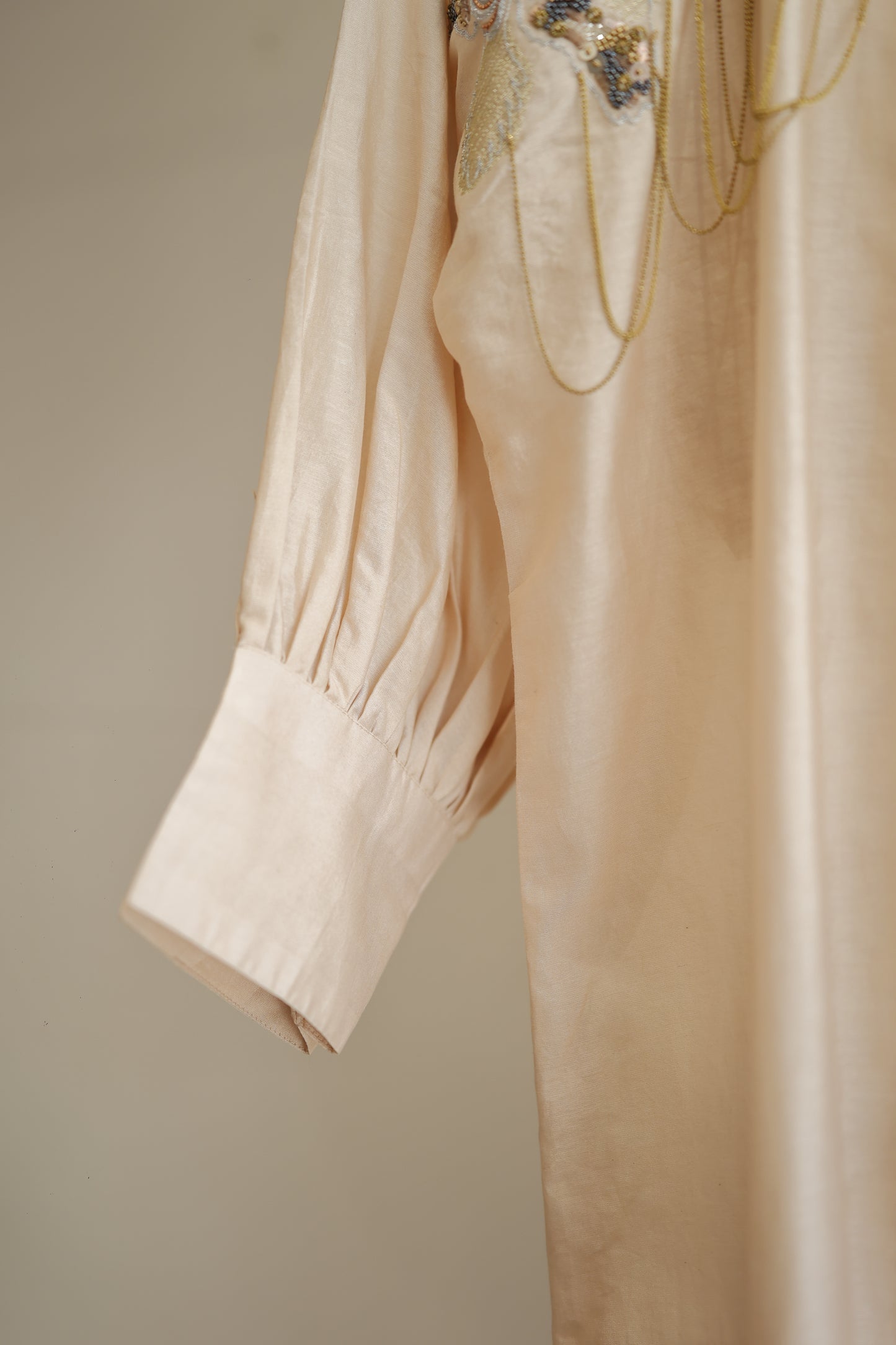 Tinka Silk Chanderi Long Kaftan Kurta Set - Ivory