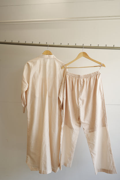 Tinka Silk Chanderi Long Kaftan Kurta Set - Ivory