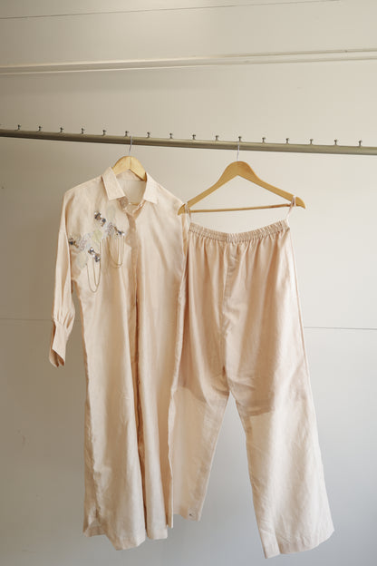 Tinka Silk Chanderi Long Kaftan Kurta Set - Ivory