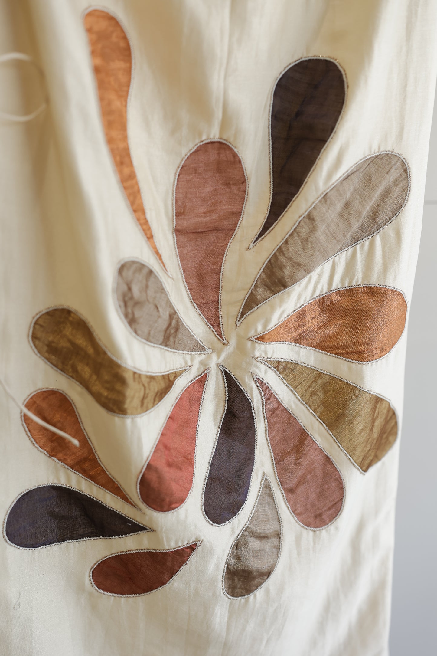 eeda ivory silk organza pleated shirt with chanderi skirt, detail view of fabric and construction