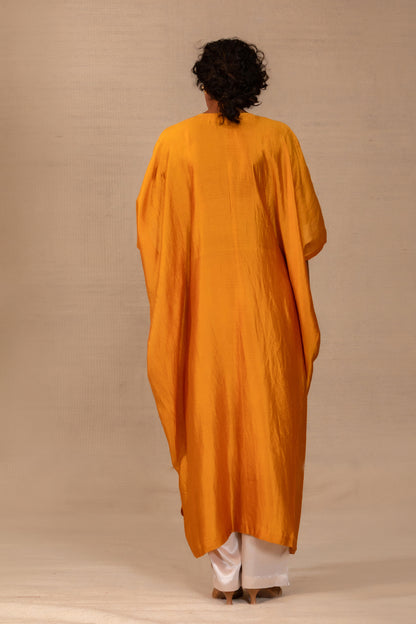 Silsila Silk Folk Motif Kaftan Set - Mustard