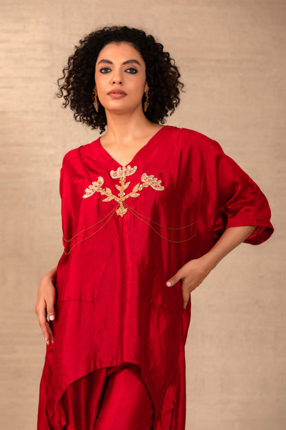 Silsila Silk Folk Motif Kurta Set - Maroon