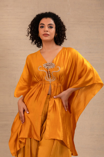 Silsila Silk Kaftan with Cowl Pant - Mustard