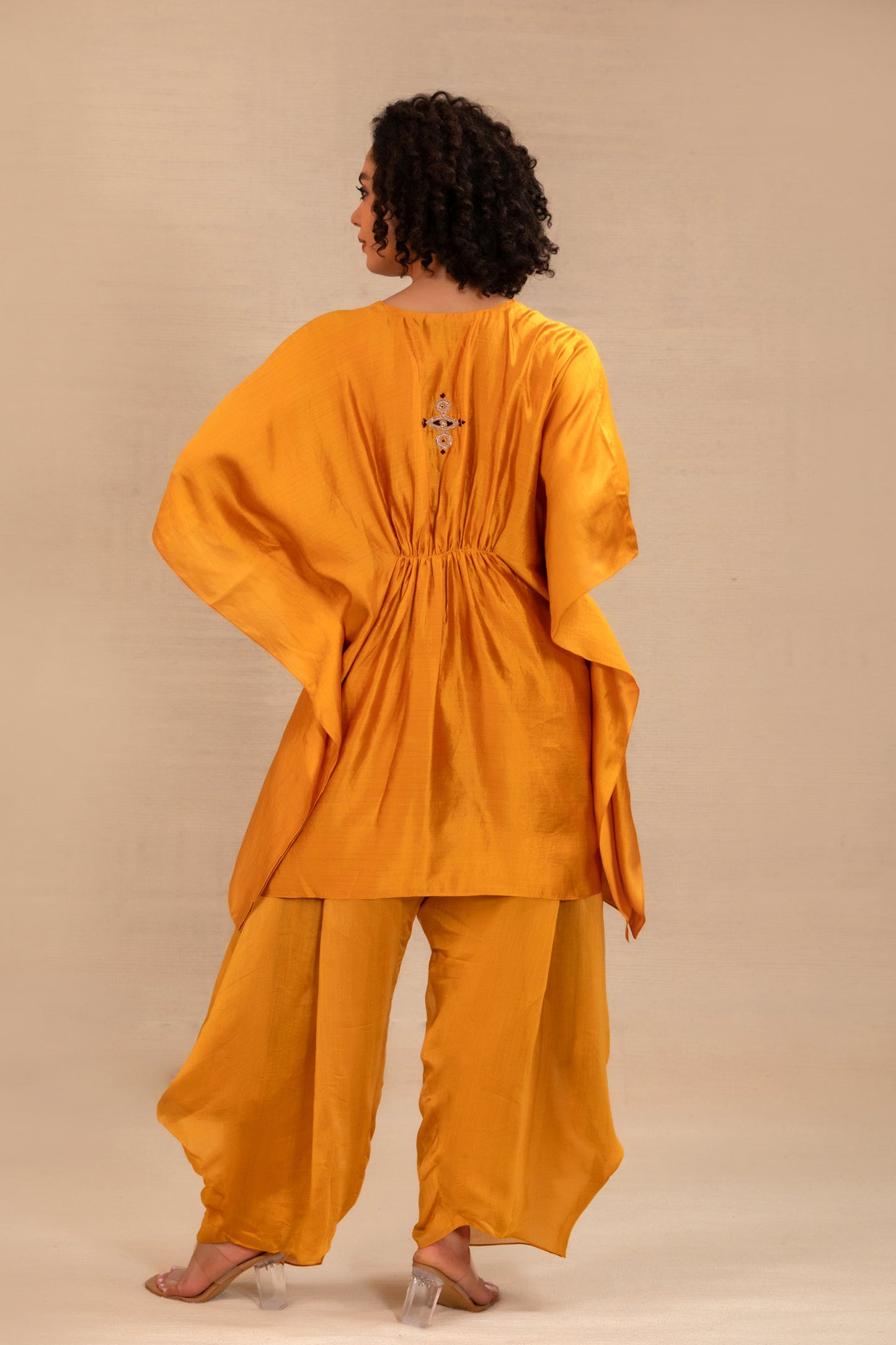 Silsila Silk Kaftan with Cowl Pant - Mustard
