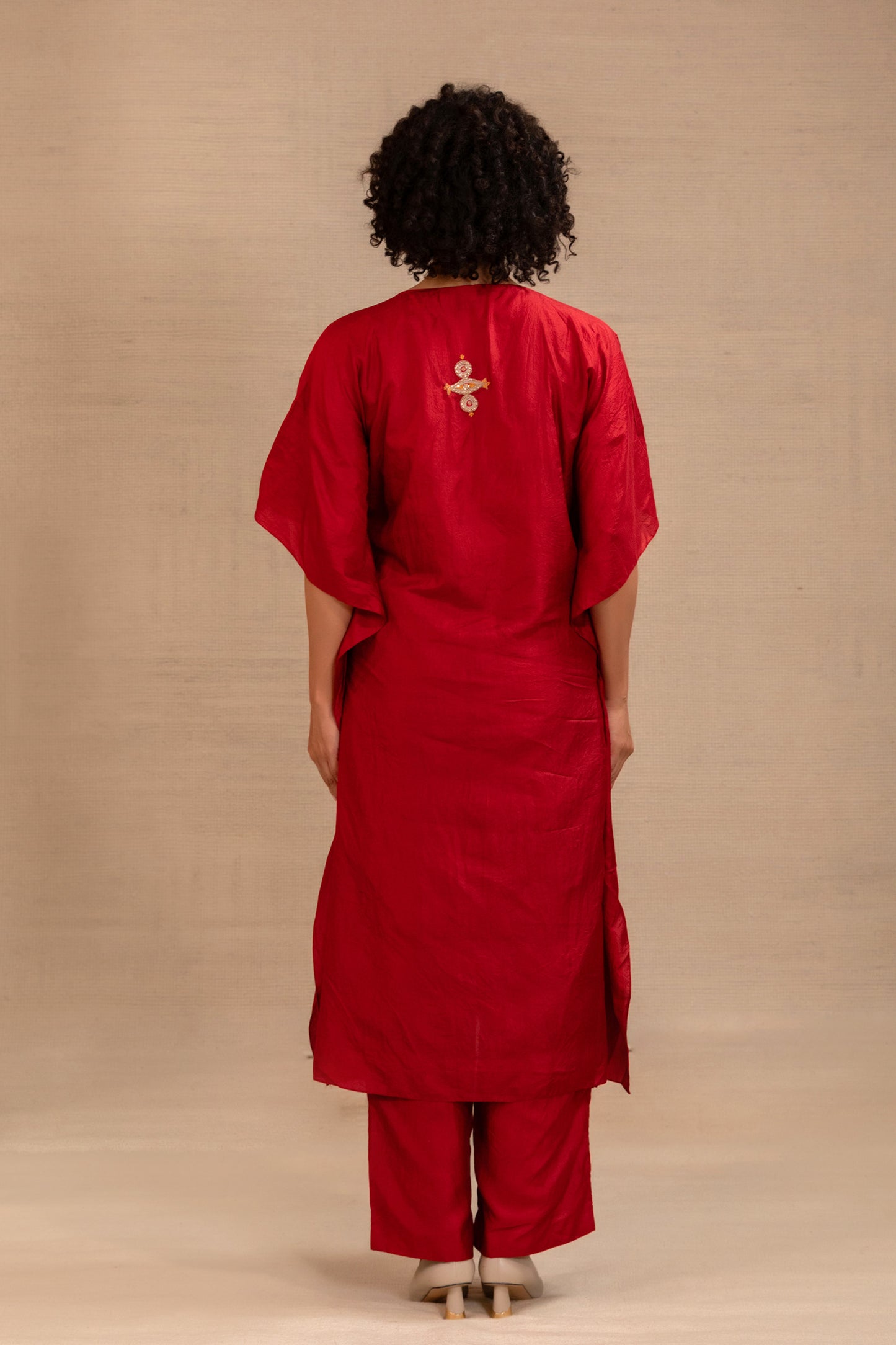 Silsila Silk Kaftan Set - Maroon