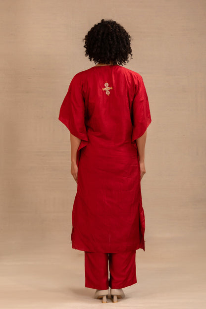 Silsila Silk Kaftan Set - Maroon