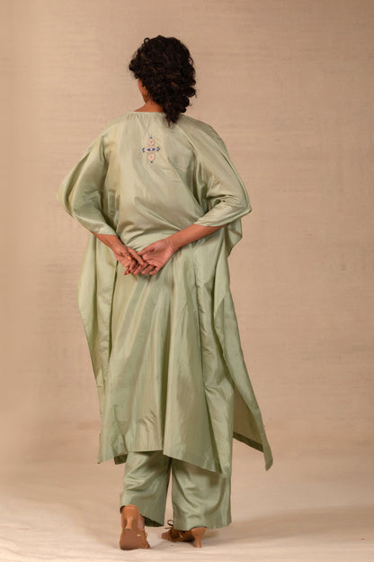 Silsila Silk Kaftan Set - Sage