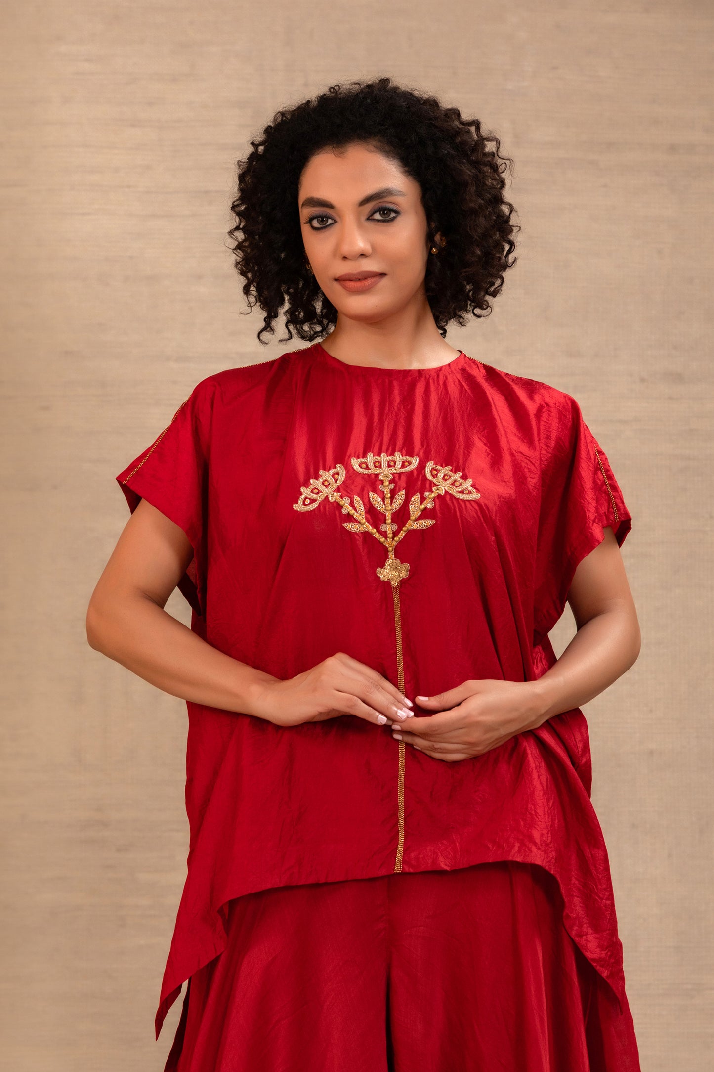 Silsila Silk Kaftan with Palazzo - Red