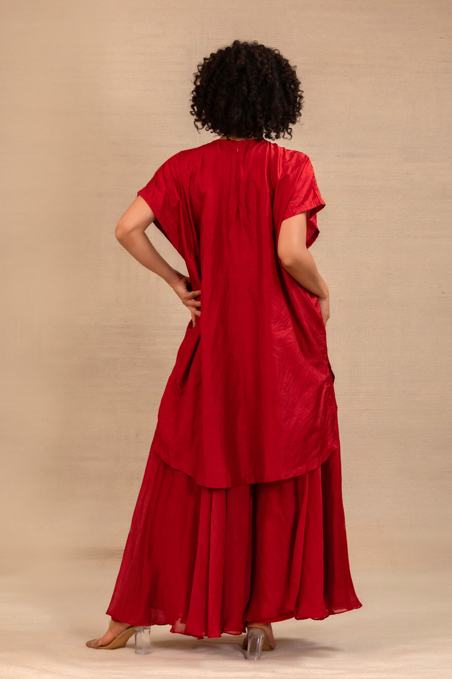 Silsila Silk Kaftan with Palazzo - Red