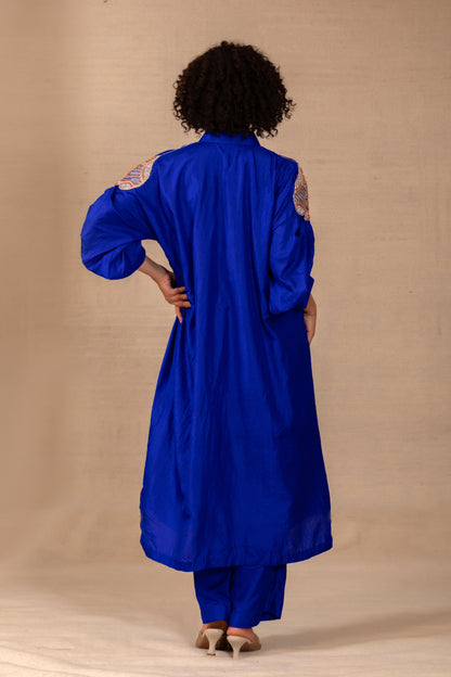 Silsila Silk LeafMotif Kurta Set - Blue