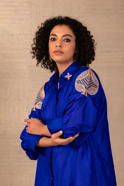 Silsila Silk LeafMotif Kurta Set - Blue