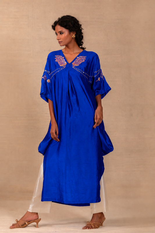 Silsila Silk Paisley Kaftan Set - Blue