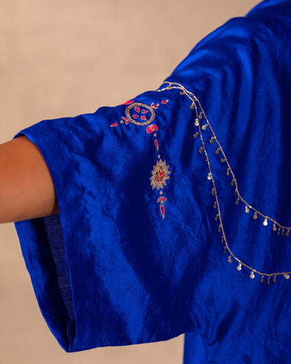 Silsila Silk Paisley Kaftan Set - Blue