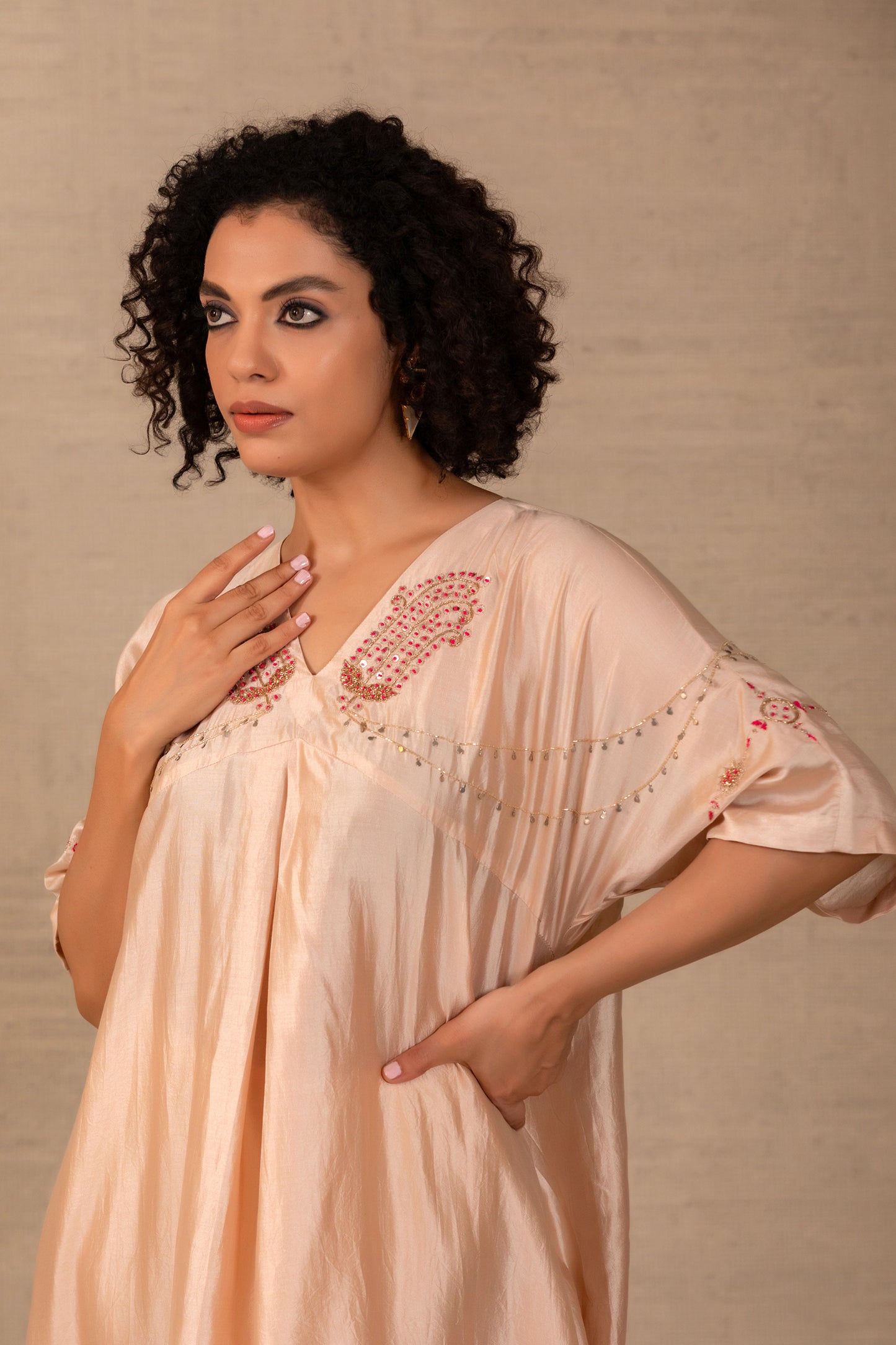Silsila Silk Paisley Kaftan Set - Ivory